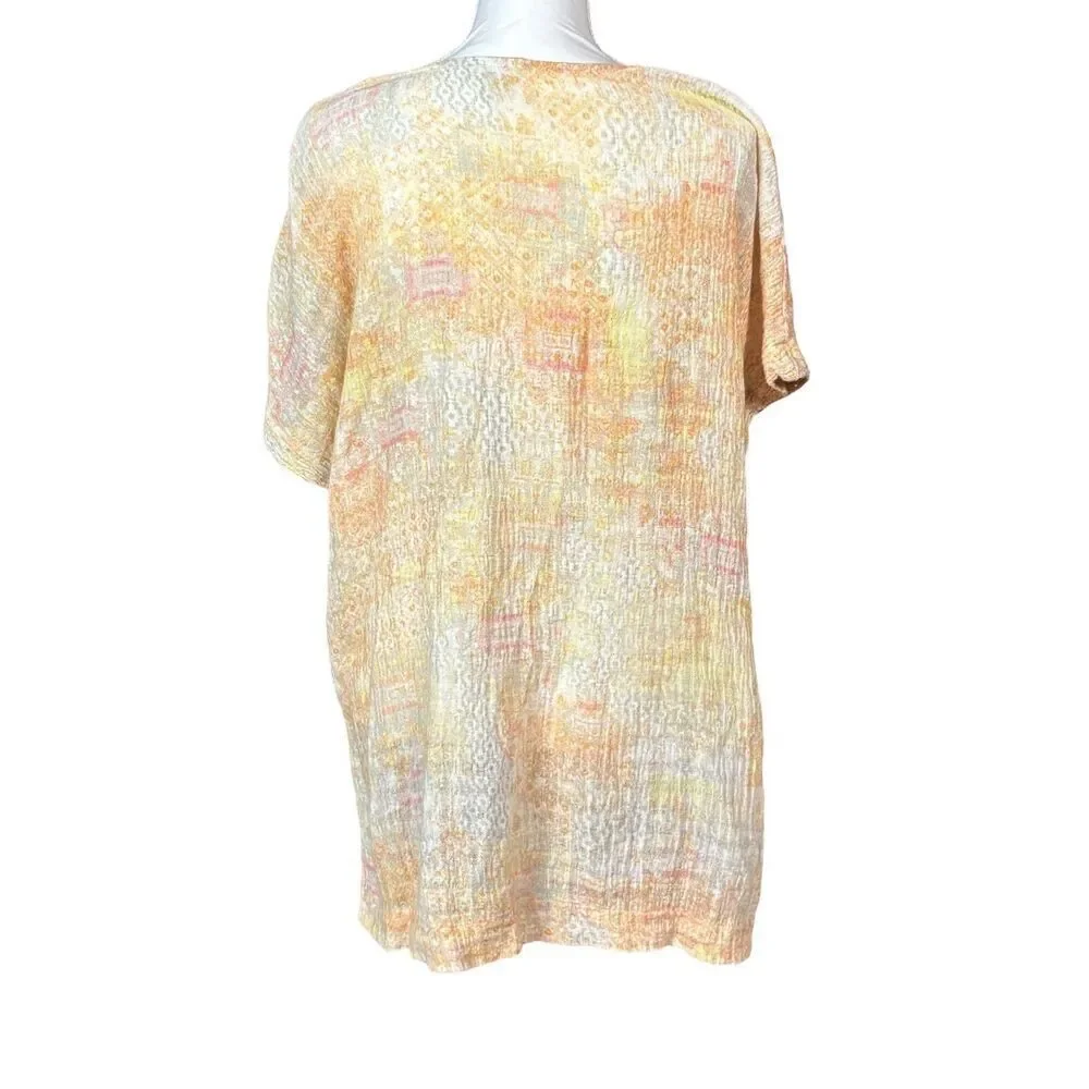 Pure Jill J Jill Top Size Large Linen Blend Orange Artsy Resortwear Lagenlook - Picture 3 of 10